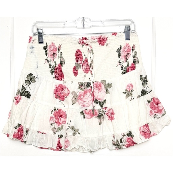LOVESHACKFANCY Floral Swiss Dot Print Smocked High Waist Tiered Ruffle Skirt L - Picture 8 of 15